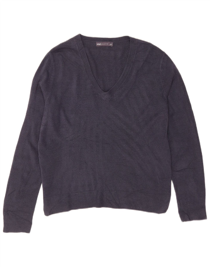 Marks & Spencer Dame V-hals sweater UK 12 Medium Navy Blue Akryl