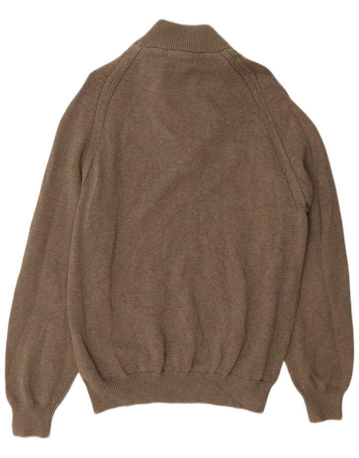 Marks & Spencer Herre Button Neck Jumper Sweater XL Brun Bomuld