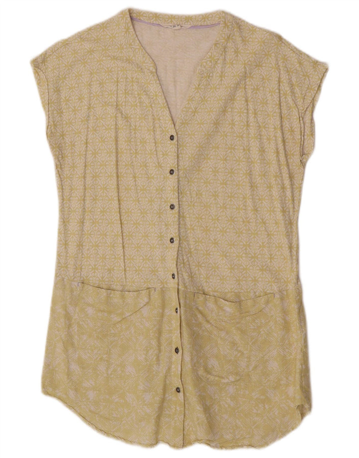 White Stuff Kortærmet skjortebluse til kvinder UK 10 Small Yellow Geometric