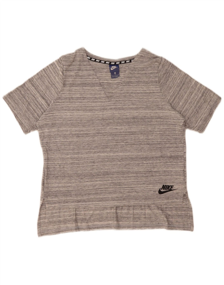 Nike T-shirt top til kvinder UK 14 Mellem grå stribet bomuld