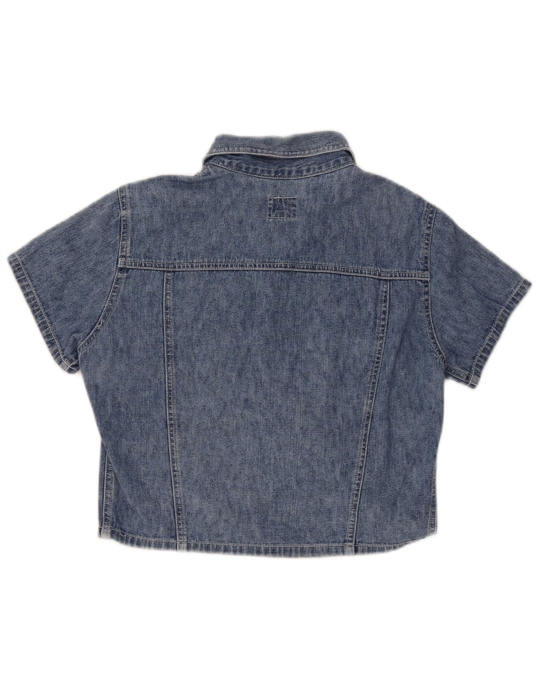 AMERICAN EAGLE Womens Crop Short Sleeve Denim Shirt UK 12 Medium Blue