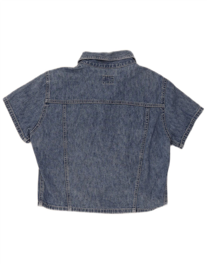 AMERICAN EAGLE Womens Crop Short Sleeve Denim Shirt UK 12 Medium Blue