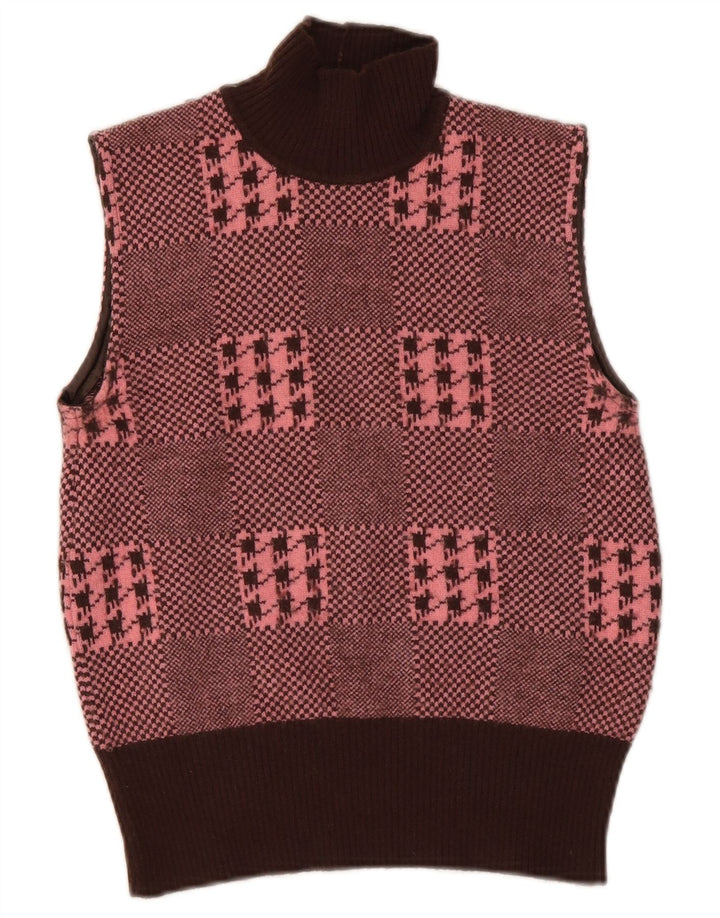 Iceberg Dame Vest Tank Top UK 10 Small Burgundy Houndstooth Wool
