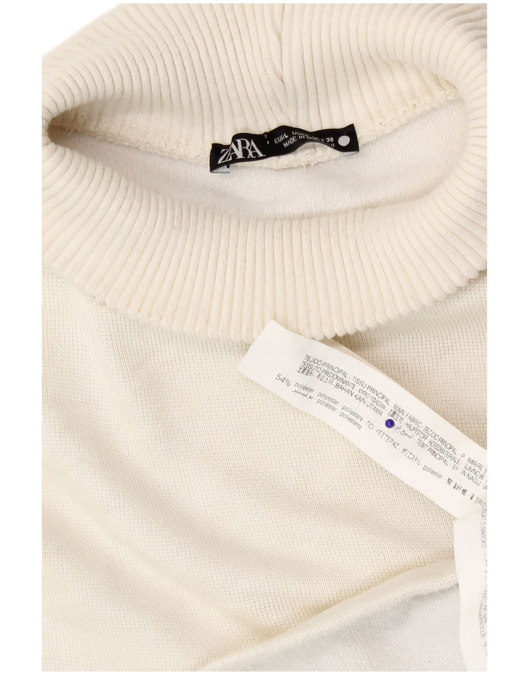 Zara Womens Crop Loose Fit Top Langærmet UK 16 Large White Polyester