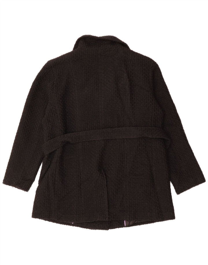 CALVIN KLEIN Dame Dobbeltradet Frakke UK 18 XL Sort Uld