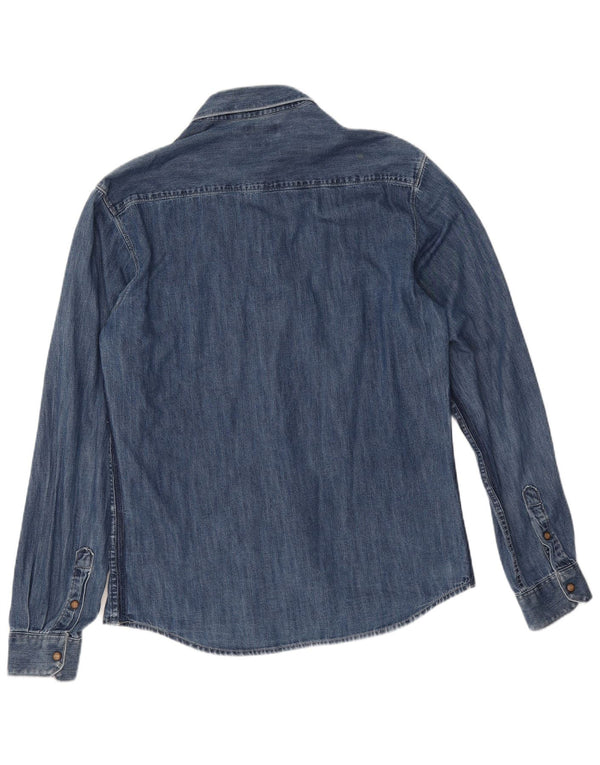 Zara Herre Slim Fit Denimskjorte Stor Blå Geometrisk