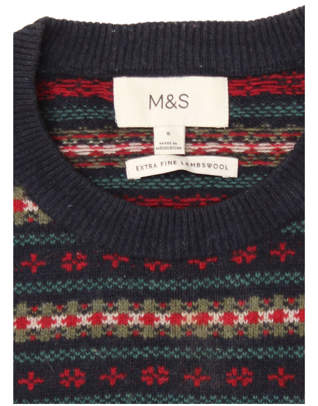 Marks & Spencer Herre sweater med rund hals, lille marineblå Fair Isle