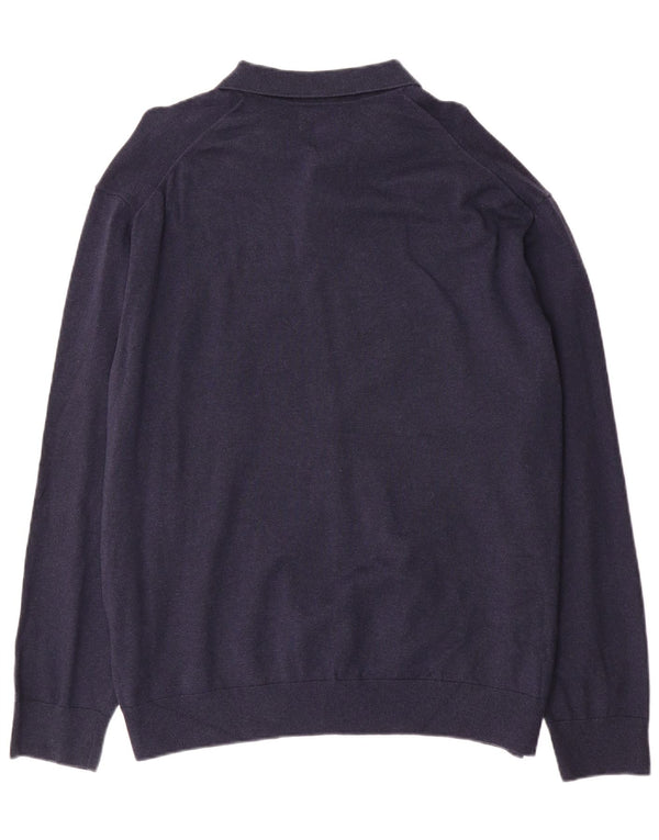 Marks & Spencer Herre Polo Neck Jumper Sweater 2XL Navy Blue Bomuld