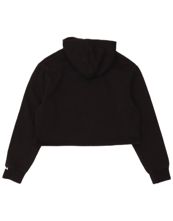 Fila Dame Crop Hoodie Jumper UK 12 Medium Sort Bomuld