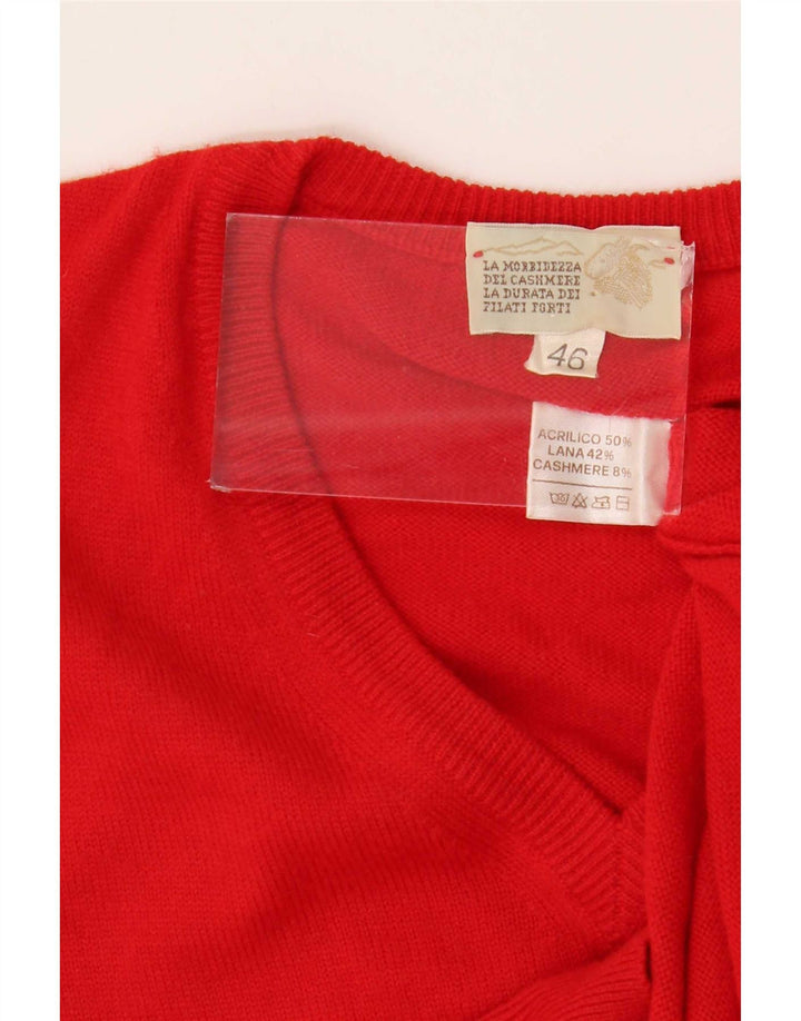 Vintage Dame V-hals sweater IT 46 Stor Rød Akryl
