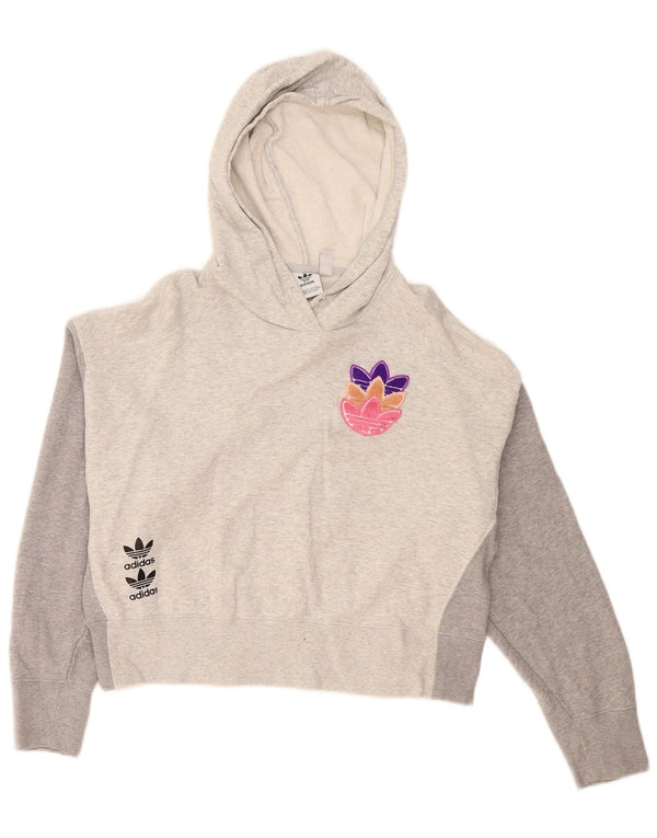 Adidas Womens Oversized Crop Hoodie Jumper UK 10 Small Grey Colourblock