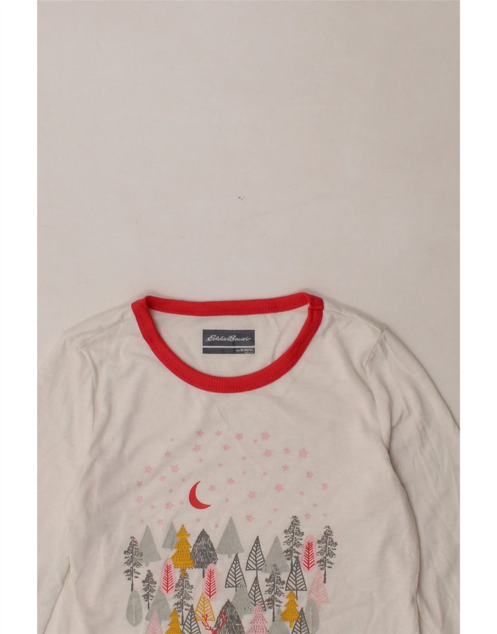 EDDIE BAUER Girls Graphic Top Long Sleeve 10-11 Years Medium White Vintage Eddie Bauer and Second-Hand Eddie Bauer from Messina Hembry 