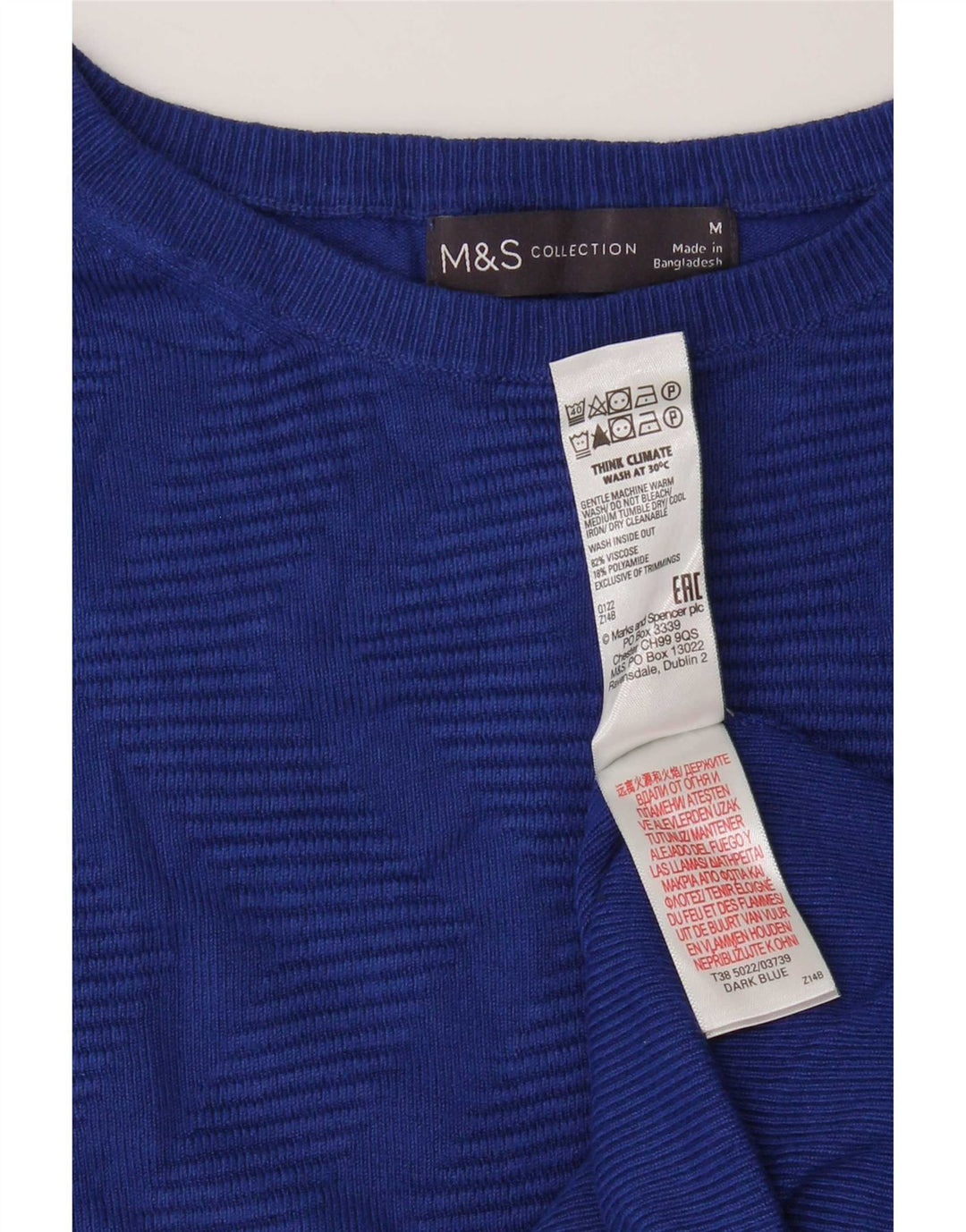 Marks & Spencer Dame Crop Boat Neck Jumper Sweater UK 14 Medium Blue