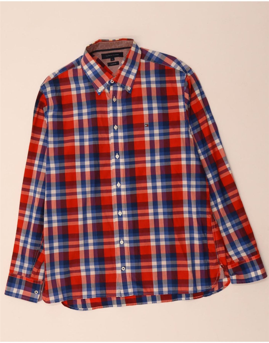 TOMMY HILFIGER Herre Custom Fit skjorte Stor flerfarvet ternet bomuld