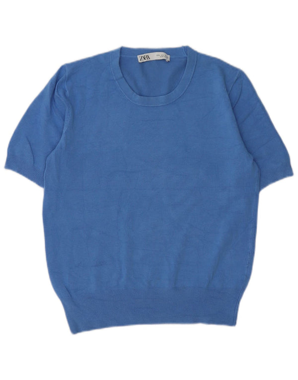 Zara Dame Kortærmet Jumper Sweater UK 16 Stor Blå