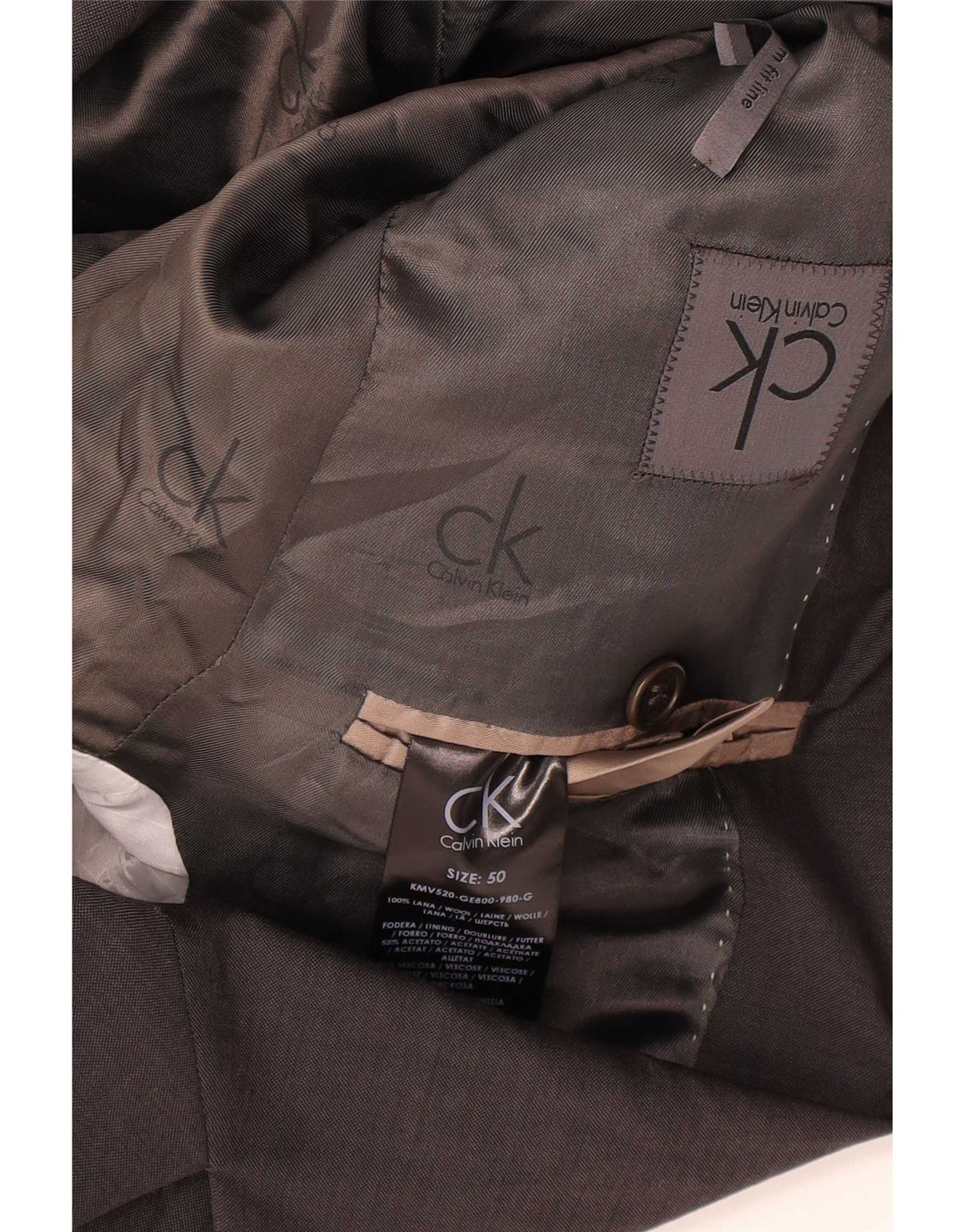 Calvin Klein Herre 2-knaps blazerjakke IT 50 Stor grå uld
