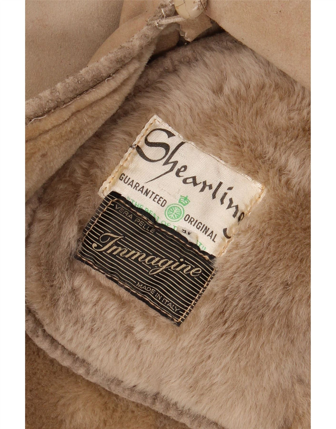VINTAGE Dame Shearling Coat IT 46 Stor Beige Shearling