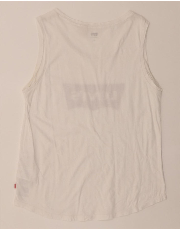 LEVI'S Womens Graphic Vest Top UK 12 Medium White Cotton Vintage Levi's and Second-Hand Levi's from Messina Hembry 