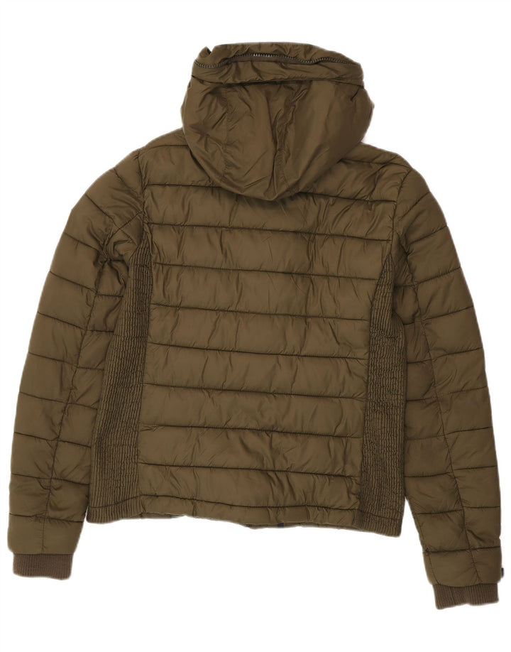 SUPERDRY Polstret hættejakke til kvinder UK 16 Stor Khaki Nylon