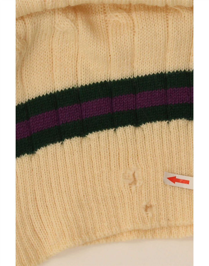 Vintage herre V-hals sweater Small Beige Colourblock