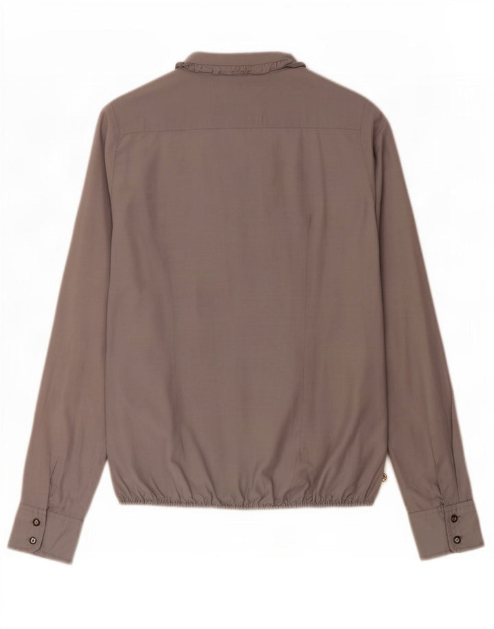 Maison Scotch Dame Langærmet Flæse Front Bluse Top UK 12 Medium Grå