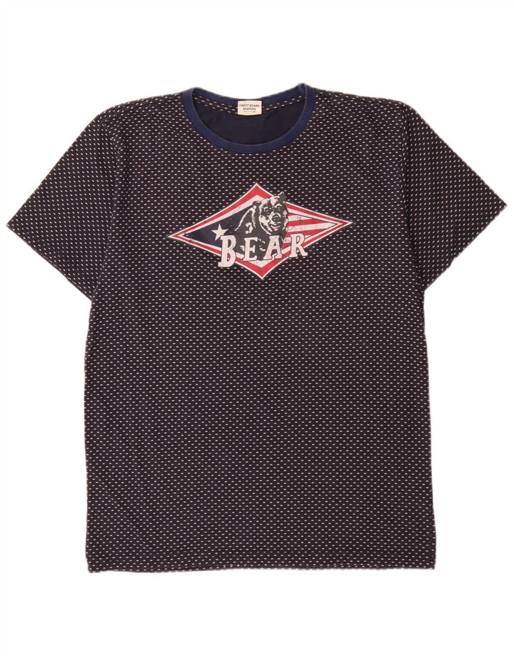 Bear Herre grafisk T-shirt Top Stor marineblå plettet bomuld