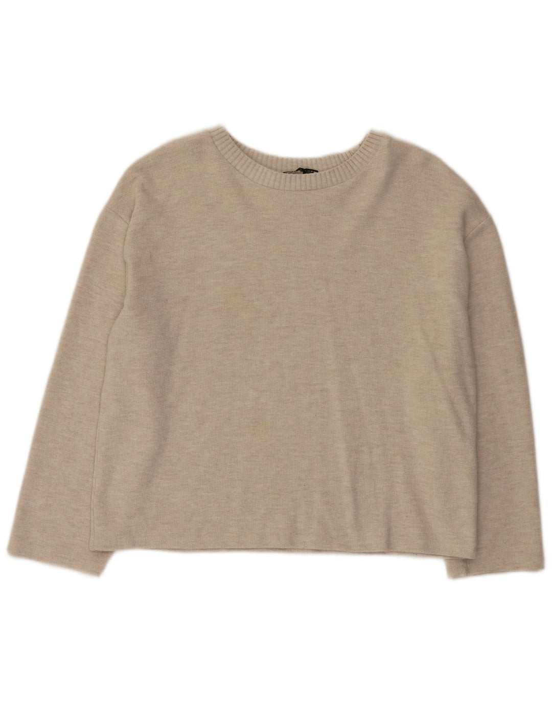 Zara Dame Boat Neck Jumper Sweater UK 16 Large Beige Polyester