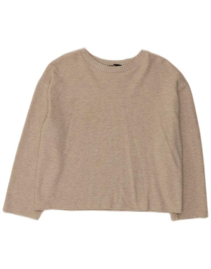 Zara Dame Boat Neck Jumper Sweater UK 16 Large Beige Polyester
