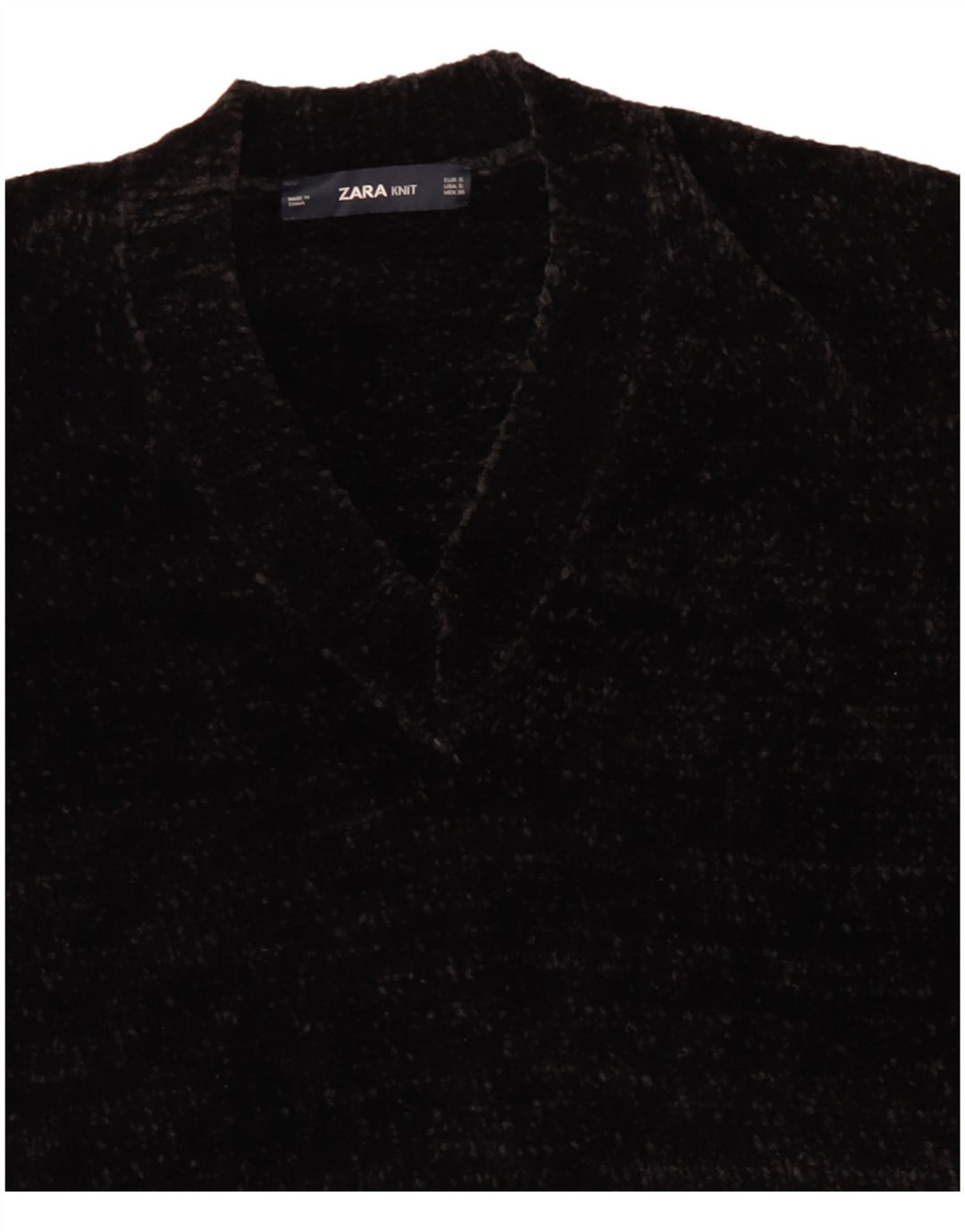 Zara Dame Velour Oversized V-hals Jumper Sweater UK 10 Small Black
