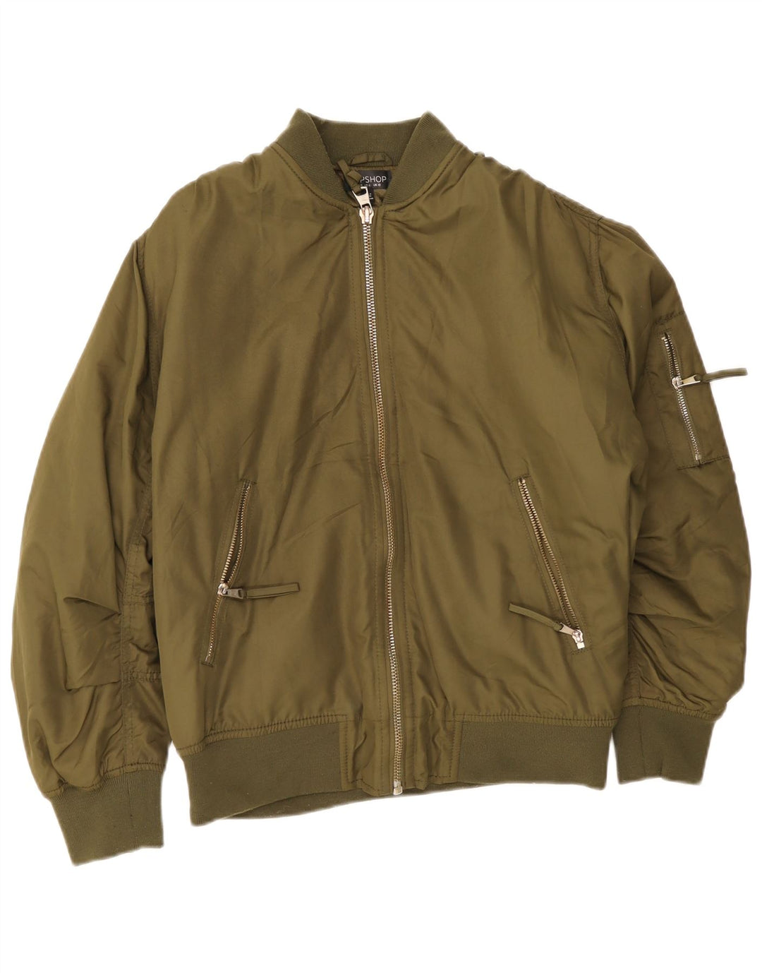 Topshop Dame Oversized Bomber Jacket UK 10 Small Green Polyester
