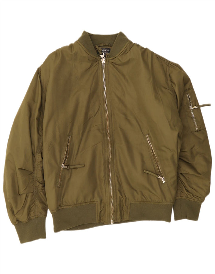 Topshop Dame Oversized Bomber Jacket UK 10 Small Green Polyester