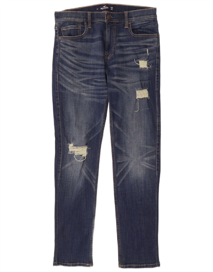 HOLLISTER Distressed Slim Jeans til mænd W33 L32 Blå bomuld