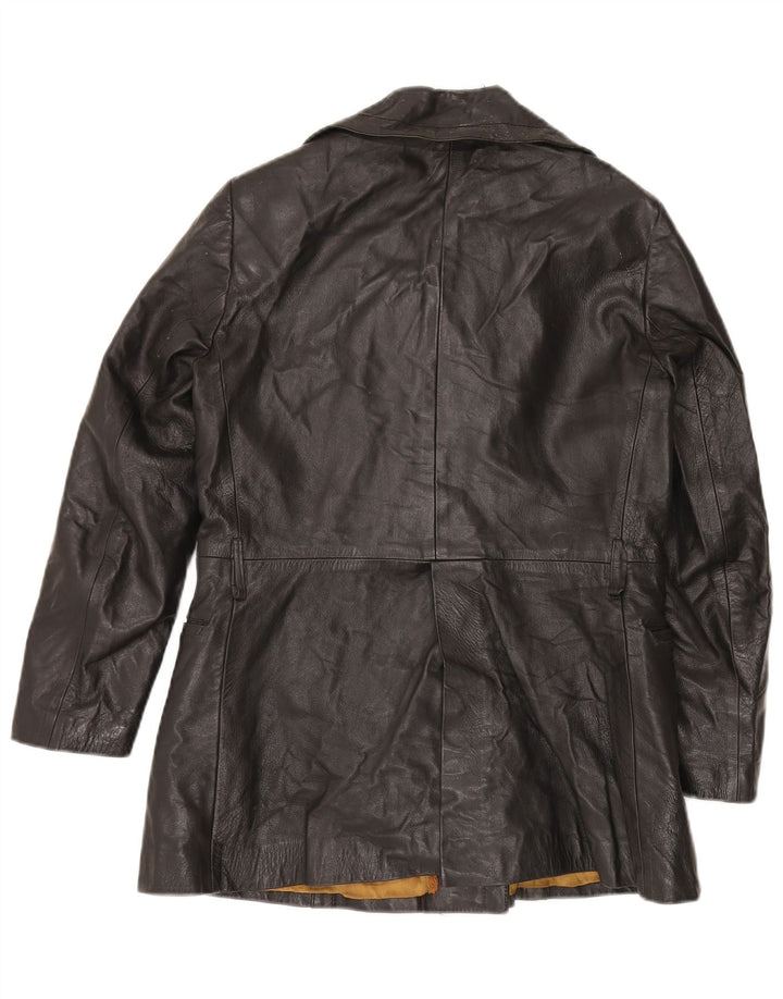 VINTAGE Dobbeltradet læderjakke til kvinder UK 12 Medium Sort