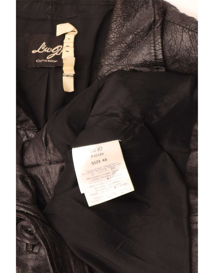 Liu Jo Womens Crop 1 knap imiteret læder blazerjakke IT 46 Large Sort