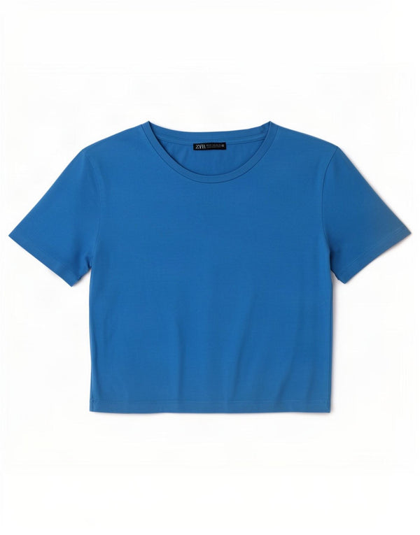 Zara Womens Crop T-Shirt Top UK 12 Medium Blue