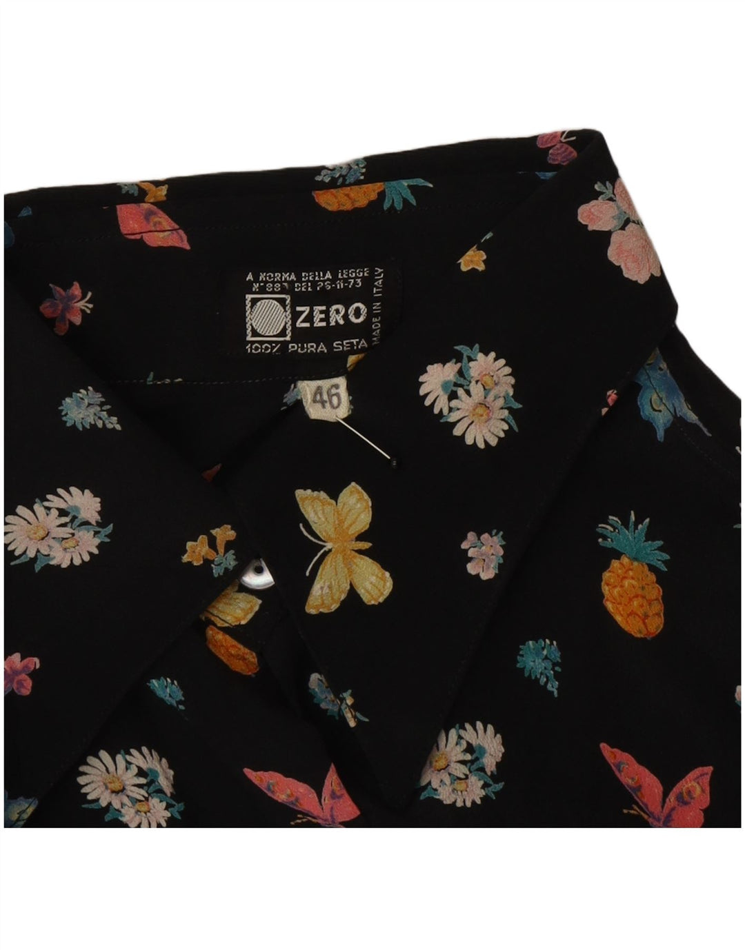 Zero Womens grafisk skjorte bluse IT 46 Stor sort blomster silke sommerfugl