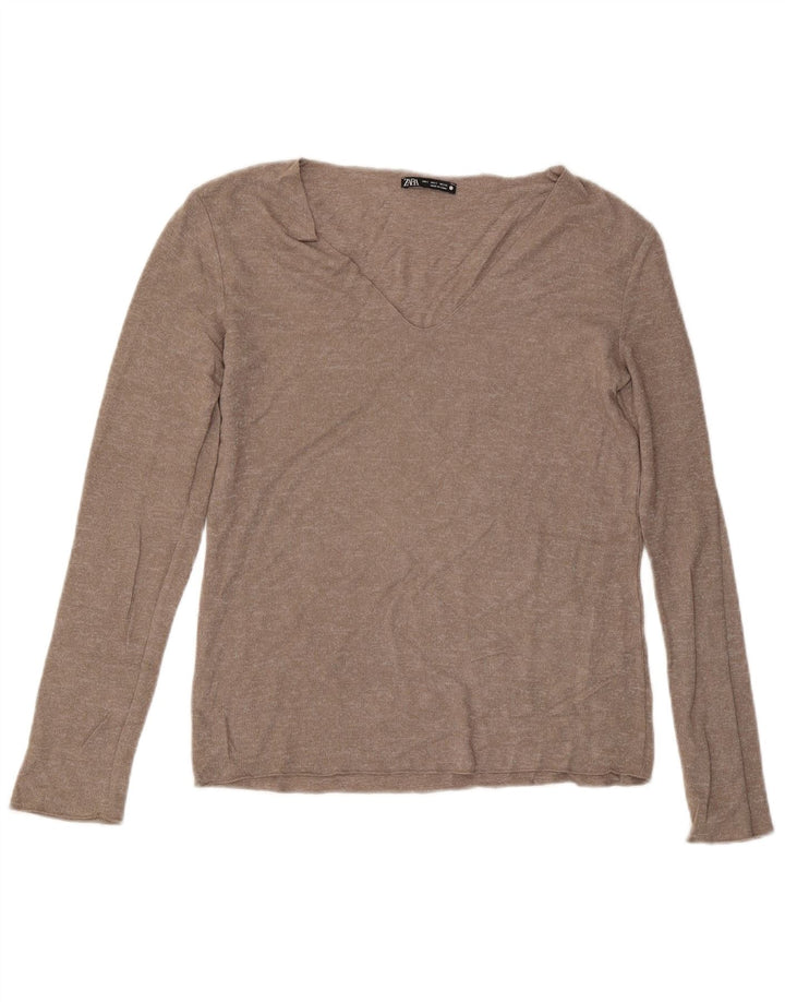 ZARA Dame V-hals sweater UK 10 Small Grå