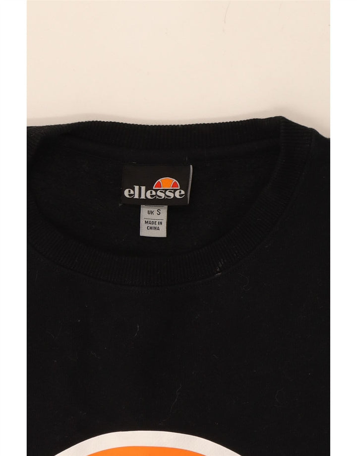 ELLESSE Mens Graphic Sweatshirt Jumper Small Black Cotton Vintage Ellesse and Second-Hand Ellesse from Messina Hembry 
