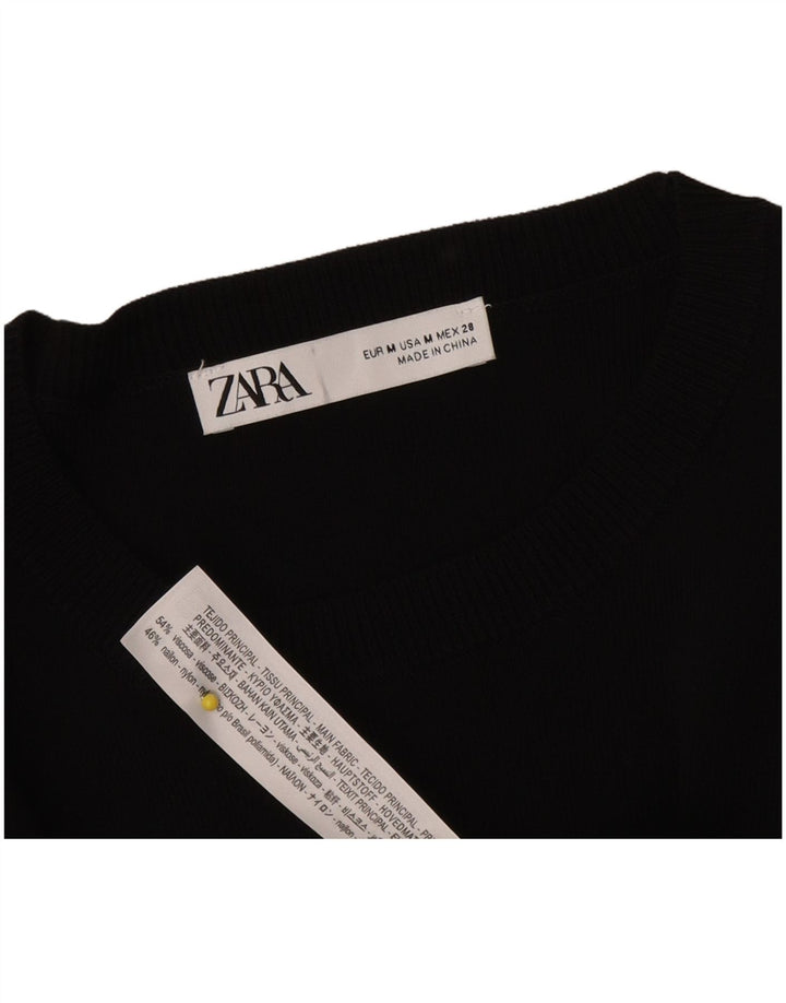 Zara Womens Crop 1/2-ærmet bluse Top UK 12 Medium Black Viscose
