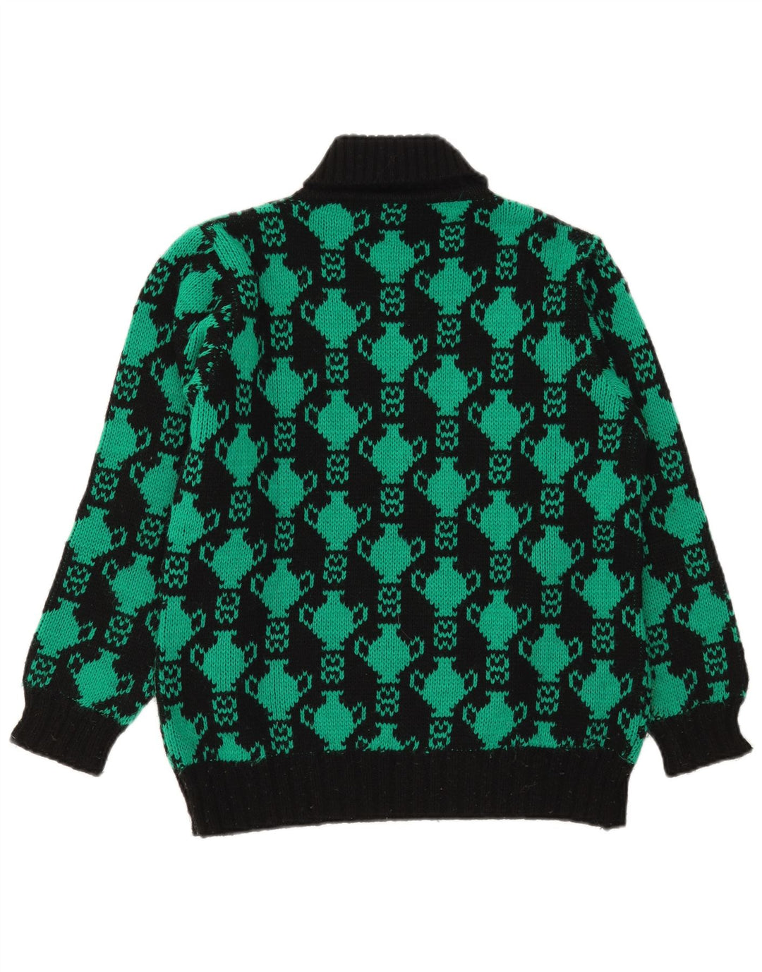 Vintage kvinders abstrakt mønster rullehals sweater UK 12 medium sort