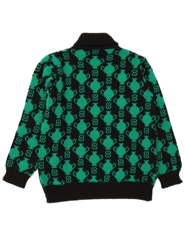 Vintage kvinders abstrakt mønster rullehals sweater UK 12 medium sort