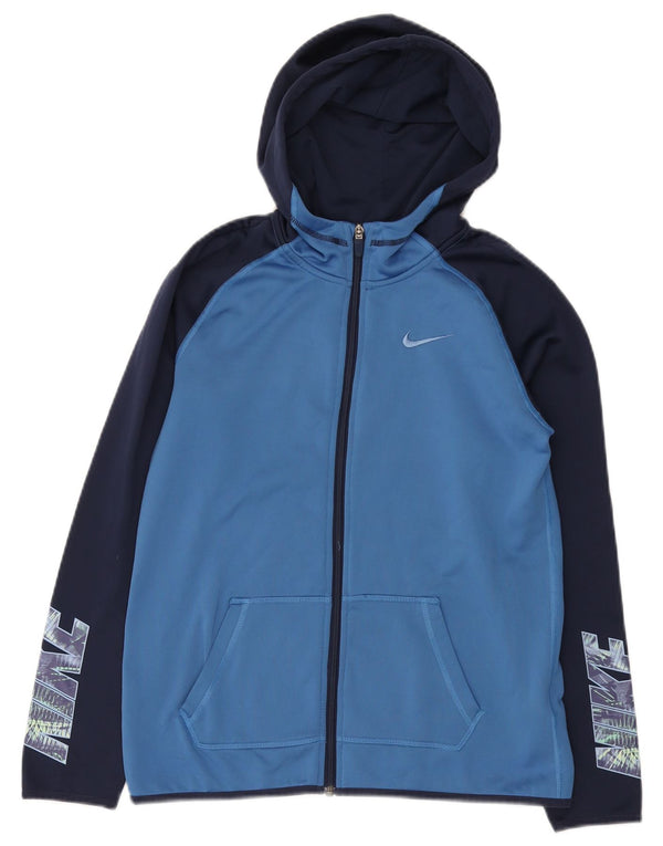 Nike drenge Dri Fit hættetrøje med lynlås 13-14 år XL blå farveblok