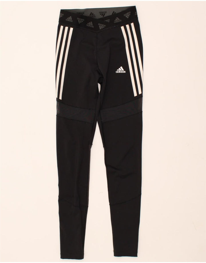 ADIDAS Womens Aeroready Graphic Leggings UK 8/10 Small  Black Polyester Vintage Adidas and Second-Hand Adidas from Messina Hembry 