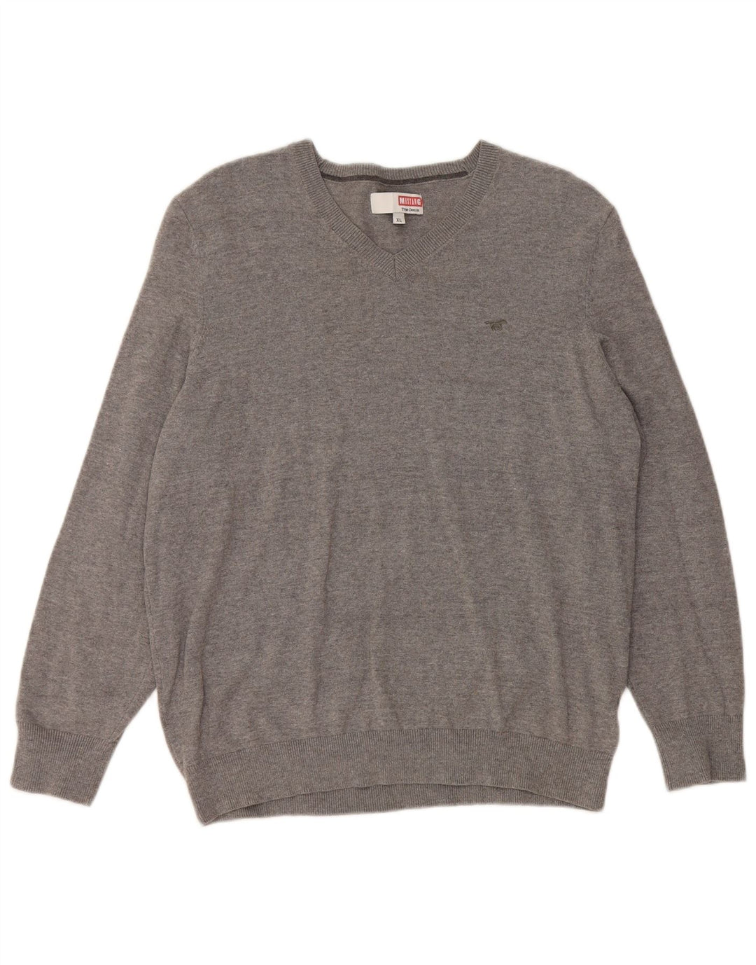 MUSTANG Dame V-hals sweater UK 18 XL Grå Bomuld