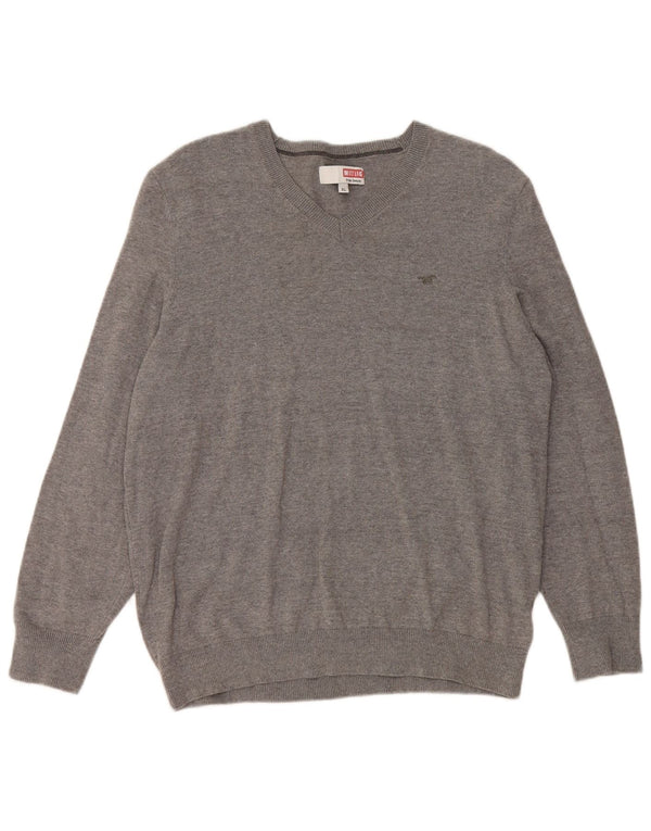 MUSTANG Dame V-hals sweater UK 18 XL Grå Bomuld