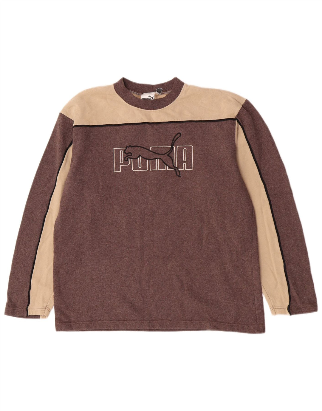 Puma Dame Grafisk Top Langærmet UK 14 Medium Brun Colourblock Bomuld