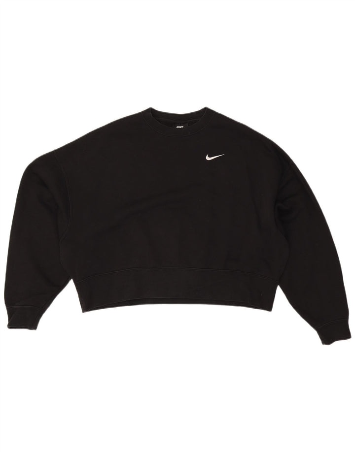 NIKE Womens Crop Oversized Sweatshirt Jumper UK 10 Small Black Bomuld