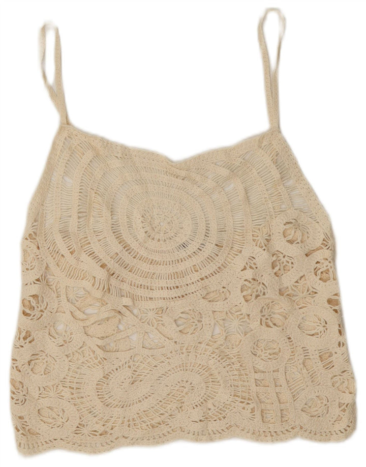 Zara Dame See Through Hæklet Cami Top UK 16 Large Off White