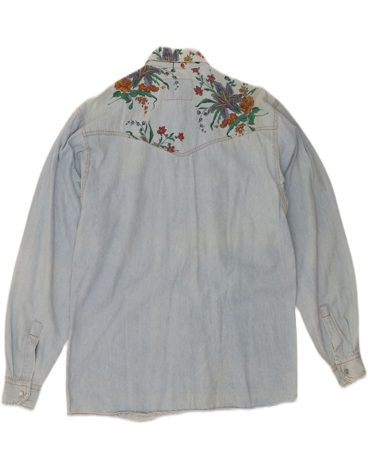 ASTER Mens Graphic Denim Shirt Medium Blue Floral Cotton Vintage Aster and Second-Hand Aster from Messina Hembry 