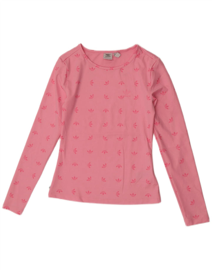 Adidas Dame Grafisk Top Langærmet UK 10 Lille Pink Polyester